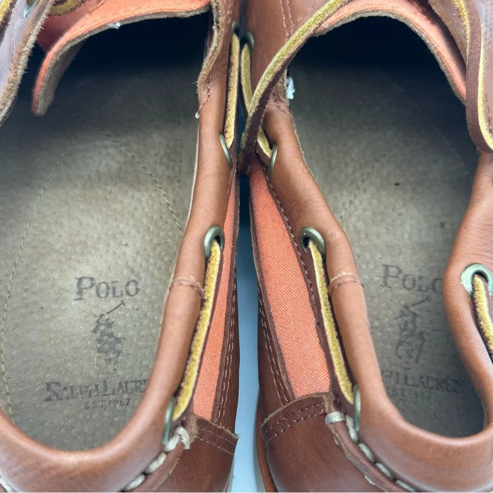 Polo by Ralph Lauren Coral Canvas and Brown Leather Boat Shoes with White Sole